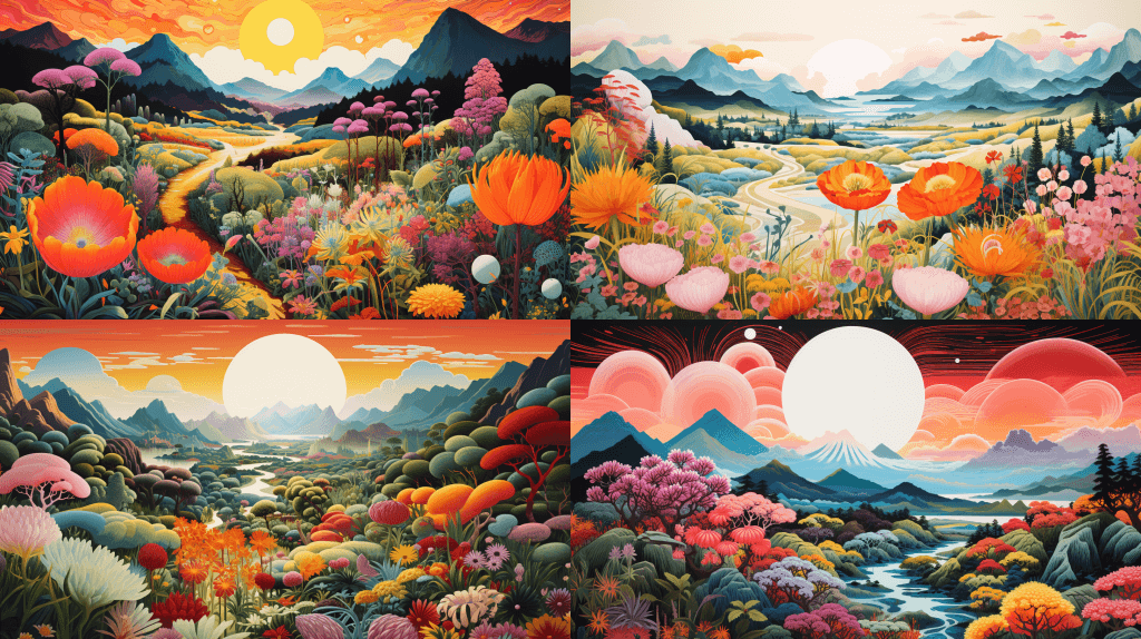 Fantastic Colors, garden, hills, modern, illustrations, colorful, RISO graph style 